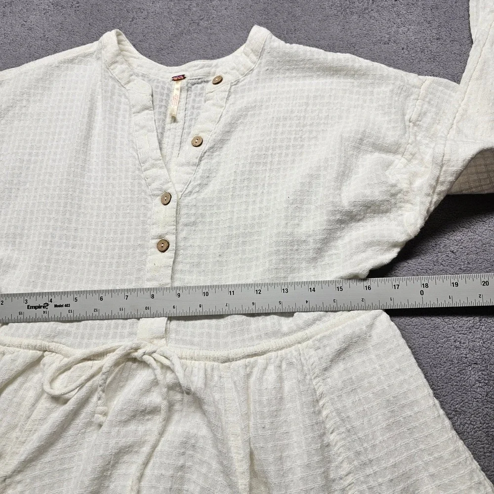 Free People Gauze Tunic Top Womens Size S Ivory Boho Ruffle Pocket Henley Mini